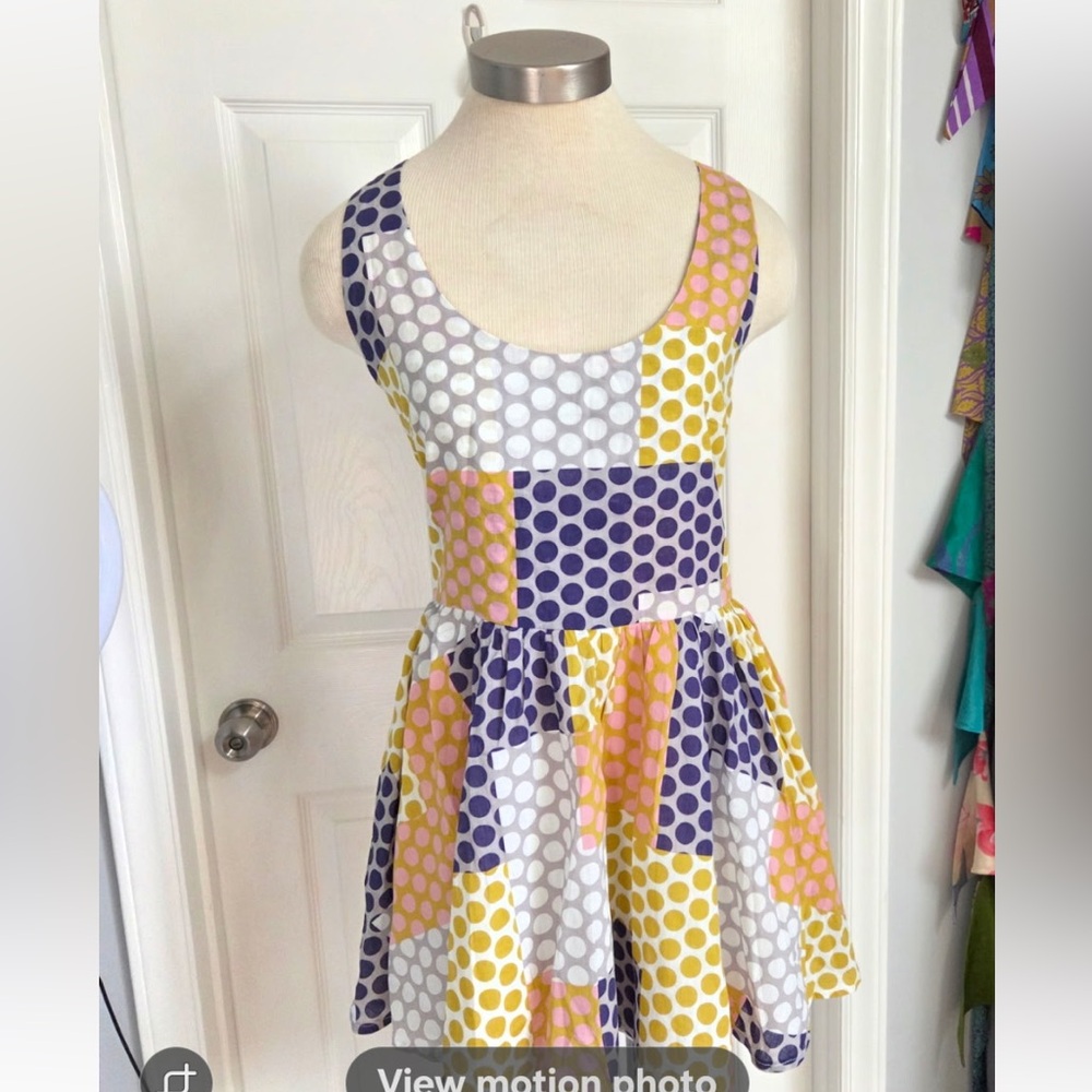 Polka Dot Open-Back Summer Dress in Navy, Yellow & Pink medium - Picture 3 of 6